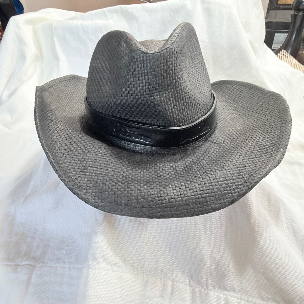 No Fear Cowboy Hat Mens OSFA Grey Straw Western Streetwear Band Sun Leather Band